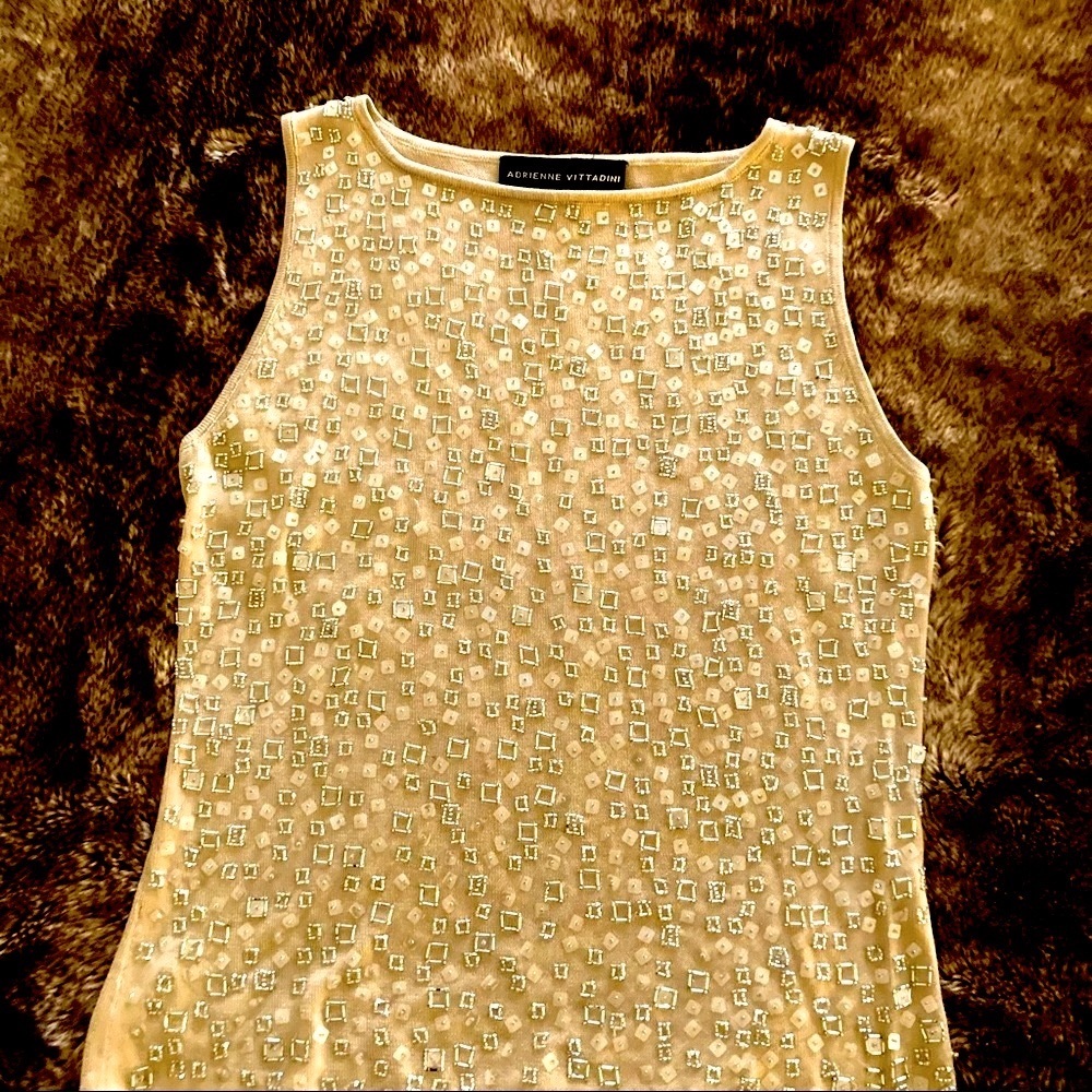 NWOT Adrienne Vittadini cream-beige tank w bling